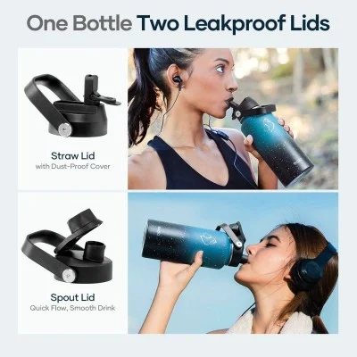 Buzio Duet Series Water Bottle with 2 Lids and Sleeve 1L - Starry Indigo
